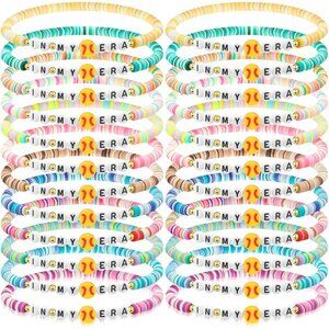 24 Pcs Sports Team Bracelets Bulk Softball Theme Colorful Beaded Stretchy Wristb